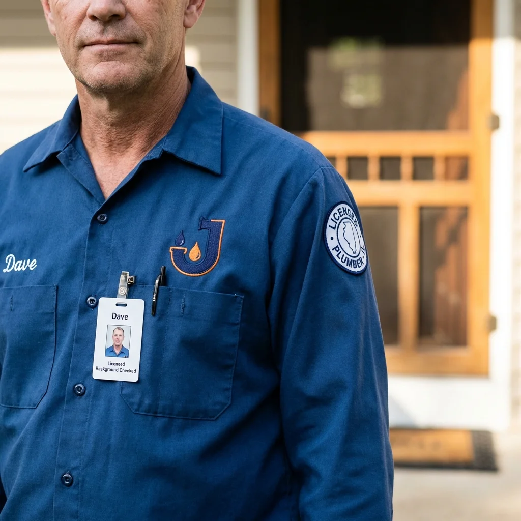 Licensed plumber showing ID badge in New Berlin, IL