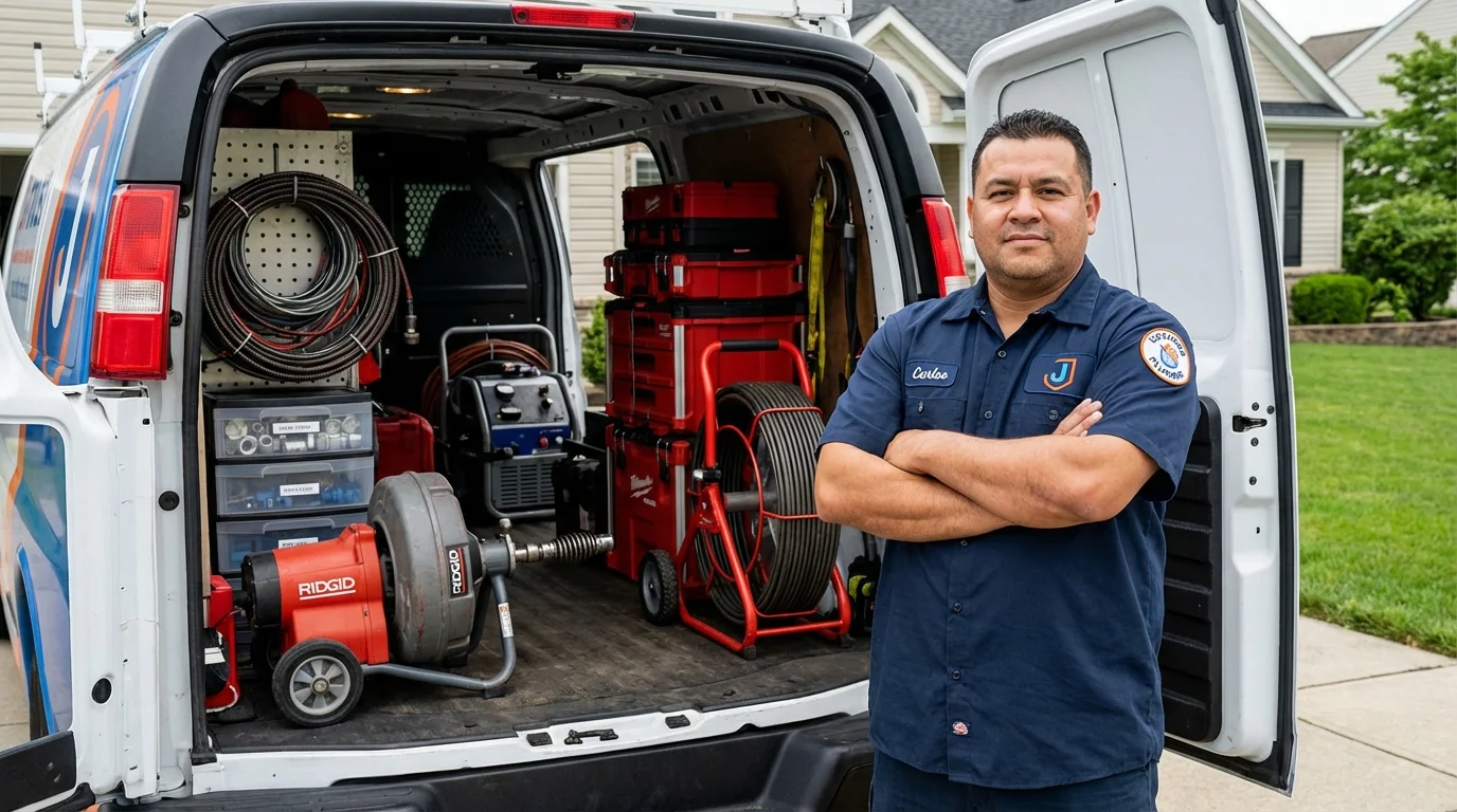 Professional drain cleaning equipment and Johns Plumbing LLC plumber in New Berlin