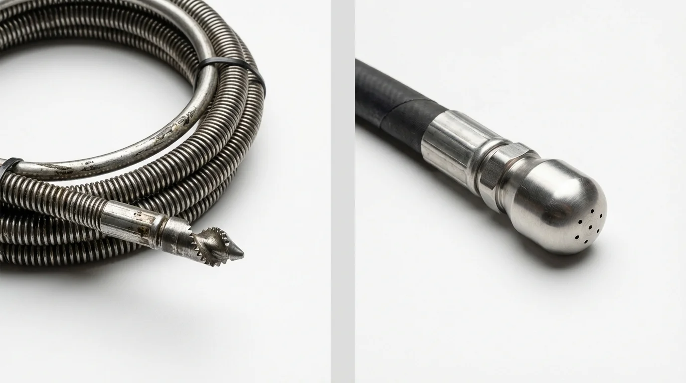 Drain snake cable and hydro jetting nozzle used for drain cleaning in New Berlin, IL