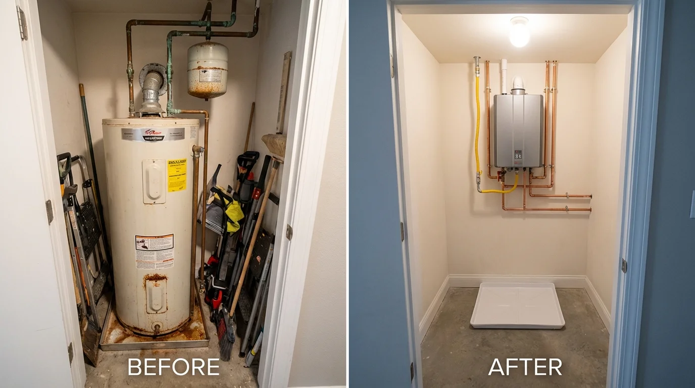 Tank water heater versus wall-mounted tankless unit comparison for New Berlin, IL homeowners